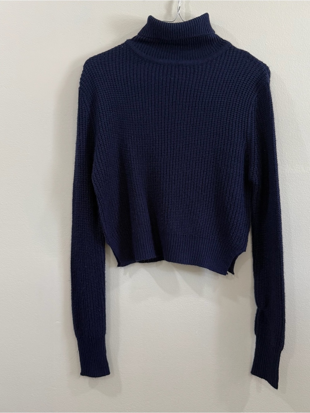 Navy Cropped Ribbed Turtleneck Sweater